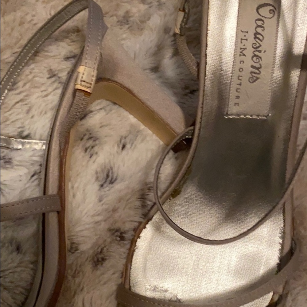 NEW Metallic pewter strappy chunky heels wedding prom - Picture 4 of 4